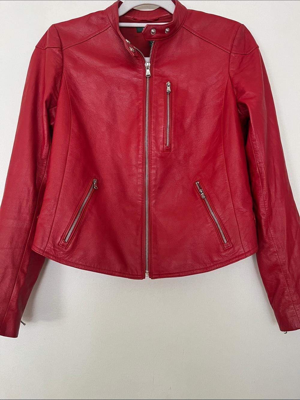 Lauren Ralph Lauren Red Leather Moto Jacket